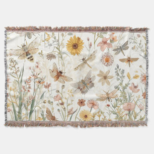 Wildflower Garden Botanical Butterflies Floral Throw Blanket