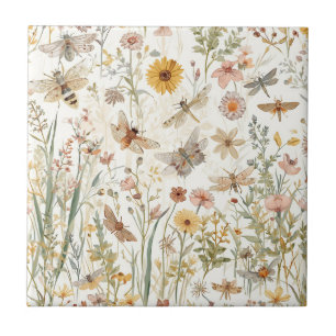 Wildflower Garden Botanical Butterflies Floral Tile