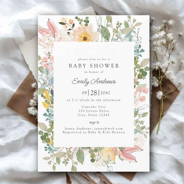 Wildflower Garden Charm | Baby Shower Invitation (Wildflower Garden Charm | Baby Shower White - Pastel Invitation, Print & Download.)