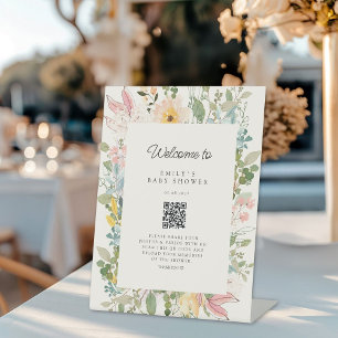 Wildflower Garden Charm Baby Shower QR Code Pedestal Sign