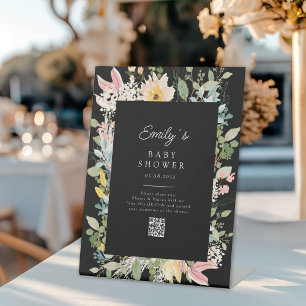 Wildflower Garden Charm Baby Shower QR Code Pedestal Sign