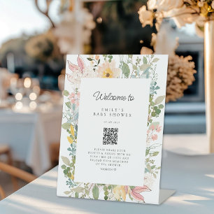Wildflower Garden Charm Baby Shower QR Code Pedestal Sign
