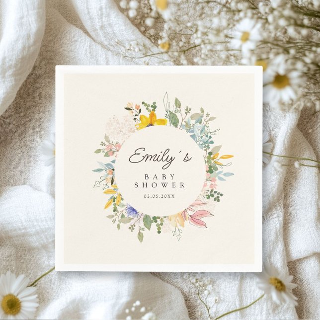 Wildflower Garden Charm | Baby Shower Welcome Napkin (Custom Wildflower Garden Charm | Baby Shower Welcome Napkins with your Name & Date.)