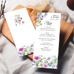 Wildflower Garden Colourful Floral Monogram Weddin Menu<br><div class="desc">Wildflower wedding menu with watercolor floral border, couples monogram and elegant typography. Watercolor floral design with wild flowers and greenery in shades of pink blue periwinkle lavender green and magenta. Modern, pretty vibrant and colourful this botanical floral garden design has the charm and romance of a bohemian wild flower meadow....</div>