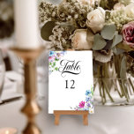 Wildflower Garden Elegant Floral Wedding Table Number<br><div class="desc">Wildflower wedding table number card with watercolor floral arrangements and elegant typography. Watercolor floral design with wild flowers and greenery in shades of pink blue periwinkle lavender green and magenta. Modern, pretty vibrant and colourful this botanical floral garden design has the charm and romance of a bohemian wild flower meadow....</div>