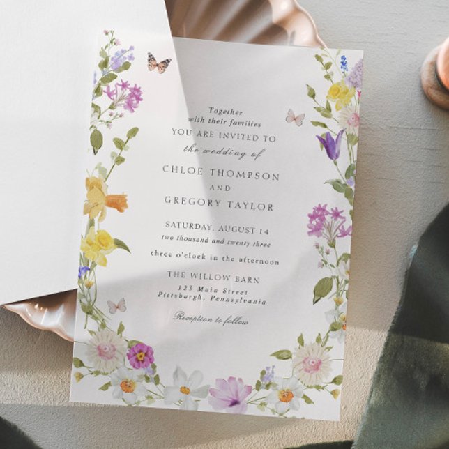 Wildflower Garden Elegant Wedding Vellum Invitations (Creator Uploaded)
