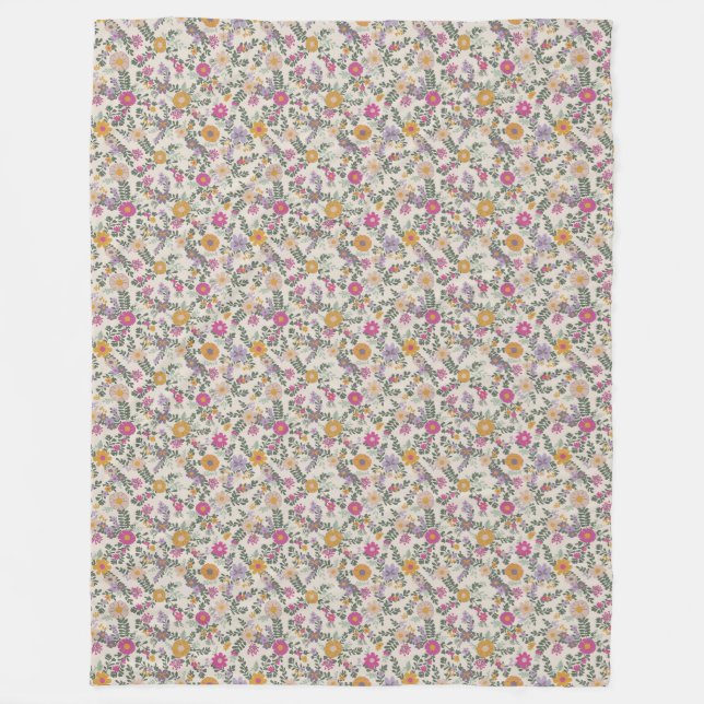 Wildflower Garden Fleece Blanket – Folk Style (Front)