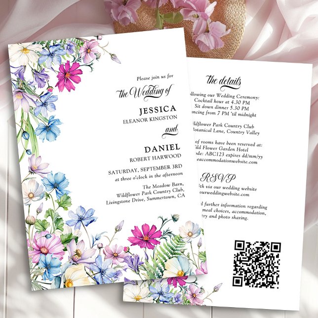 Wildflower Garden Floral All in One Wedding Invitation (All in One Wildflower Garden Wedding Invitation by Darling & May)