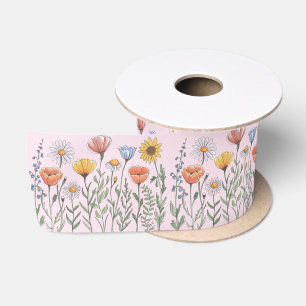 Wildflower Garden floral flower flowers Pattern Satin Ribbon