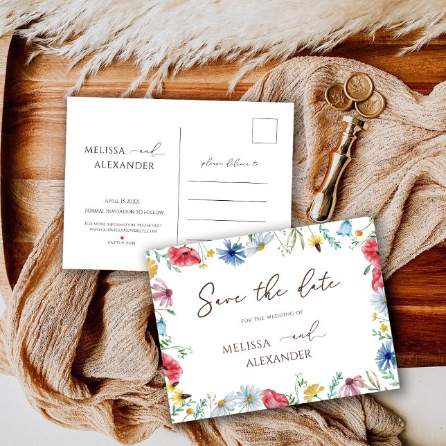Wildflower Garden Floral Save The Date Invitation Postcard (Creator Uploaded)