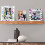 Wildflower Garden Happily Ever After Wedding Photo Picture Ledge<br><div class="desc">Wildflower Garden Wedding Photo display with "happily ever after" in elegant typography. Watercolor floral design with wild flowers and greenery in shades of pink blue periwinkle lavender green and magenta. Modern, pretty vibrant and colourful this botanical floral garden design has the charm and romance of a bohemian wild flower meadow....</div>