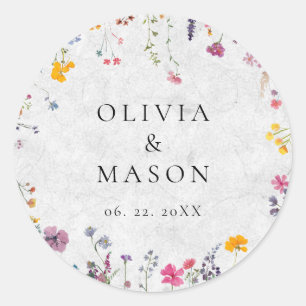 Wildflower Garden Modern Floral Ivory Chic Wedding Classic Round Sticker