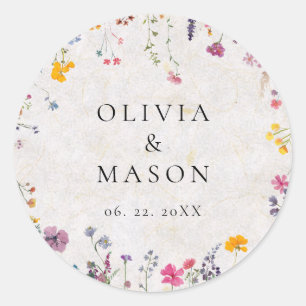 Wildflower Garden Modern Floral Pink Blush Wedding Classic Round Sticker