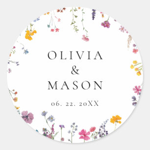 Wildflower Garden Modern Floral Romantic Wedding Classic Round Sticker