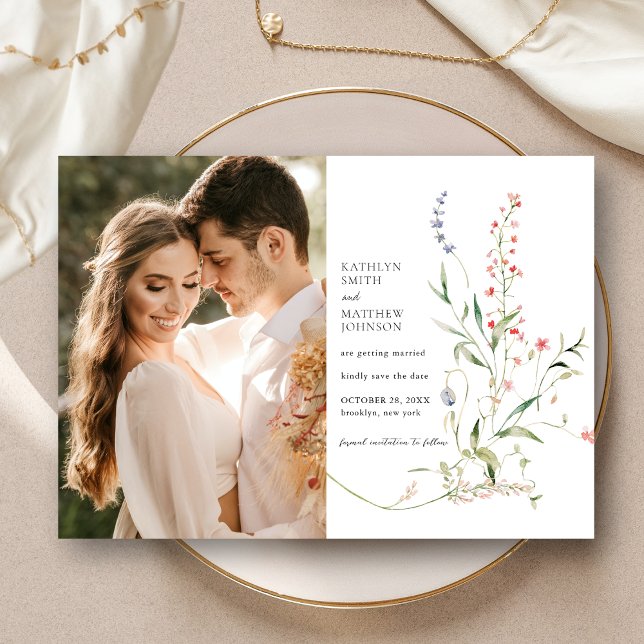 Wildflower Garden Modern Floral Save The Date Magnetic Invitation (Creator Uploaded)