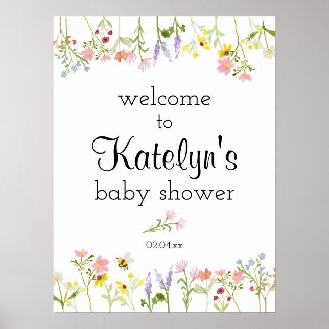 Wildflower Garden Party Baby Shower Welcome Sign  (Front)