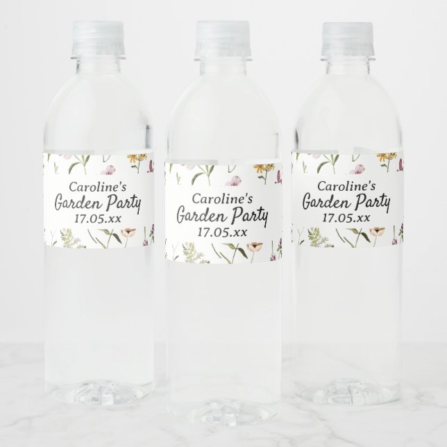 Wildflower Garden Pattern Custom Gift Bag Water Bottle Label (Bottles)