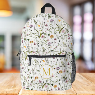 Wildflower Garden Pattern Monogram Printed Backpack
