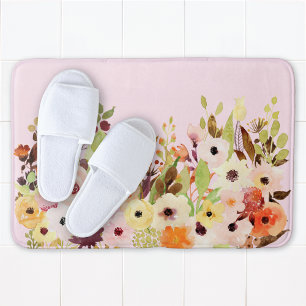 Wildflower Garden Pink Colourful Bath Mat