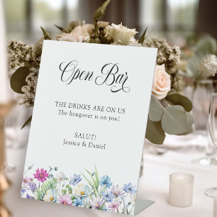 Wildflower Garden Pretty and Fun Open Bar Wedding Pedestal Sign