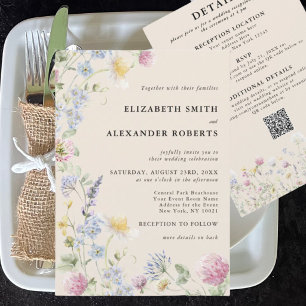 Wildflower Garden QR Code 2 Sided Wedding Invitation