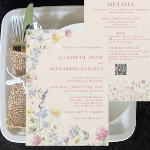 Wildflower Garden QR Code 2 Sided Wedding Invitation