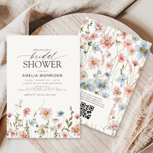 Wildflower Garden QR Code Registry Bridal Shower Invitation