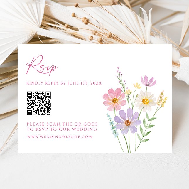 Wildflower Garden QR Code Wedding RSVP Card (Creator Uploaded)