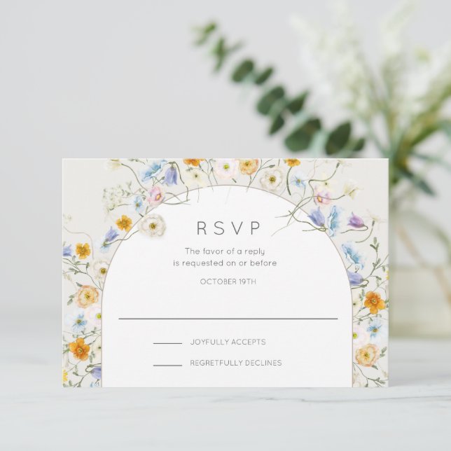 Wildflower Garden Spring Summer Wedding RSVP Card (Standing Front)