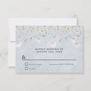 Wildflower Garden Stonewash Blue Wedding RSVP Card