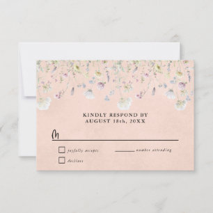 Wildflower Garden Stonewash Blush Wedding RSVP Card