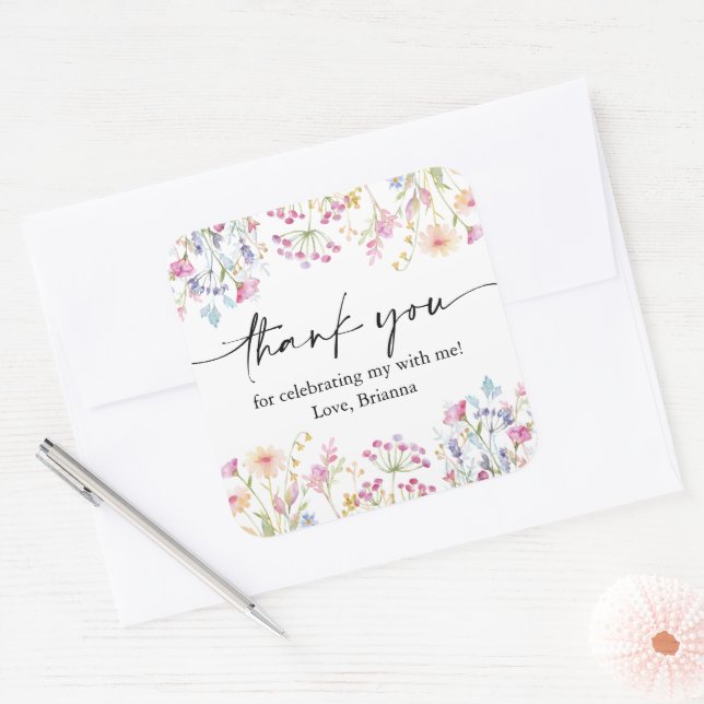 Wildflower Garden Theme Girl watercolor birthday Square Sticker (Envelope)