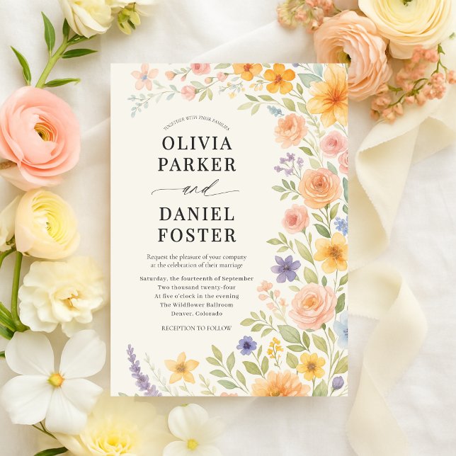 Wildflower Garden Watercolor Floral Wedding Invitation (Creator Uploaded)
