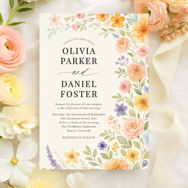 Wildflower Garden Watercolor Floral Wedding Invitation (Creator Uploaded)