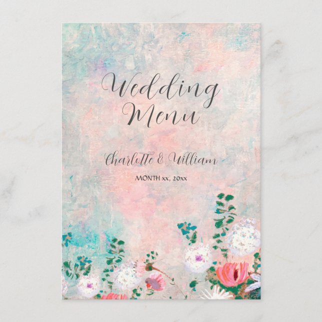 Wildflower Garden, Watercolor Wedding Menu (Front)