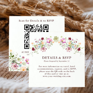 Wildflower Garden Wedding Details & RSVP QR Code  Enclosure Card