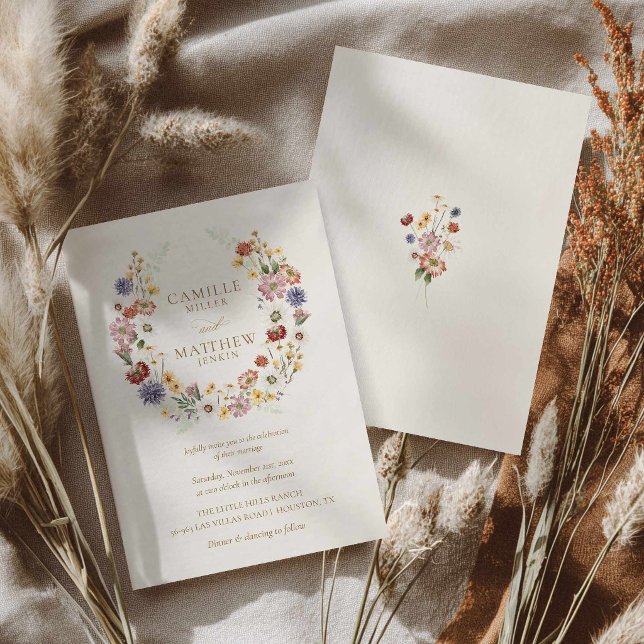Wildflower Garden Wedding Invitation (Wildflower Wreath Wedding Invitation)