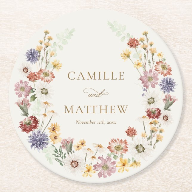 Wildflower Garden Wedding Round Paper Coaster (Front)