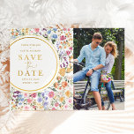 Wildflower Garden Wedding Save the Date Photo Announcement Postcard<br><div class="desc">Impress your guests with this classy save the date card. The cheerful design features colourful watercolor wildflowers mixed with lush greenery foliage. Use the text fields to personalise the card with your own wording and details. The background colour of the invite is set to white, but feel free to choose...</div>