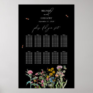 Wildflower Garden Wedding Seating Chart Black Boho