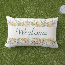 Wildflower Garden Welcome Outdoor Patio Porch  Lumbar Cushion