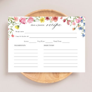 Wildflower Garden Whimsical Bridal Shower Recipe Enclosure Card