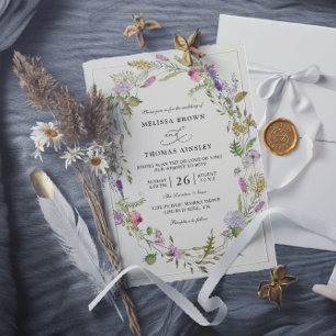 Wildflower Garden Wreath Budget QR Code Wedding Invitation