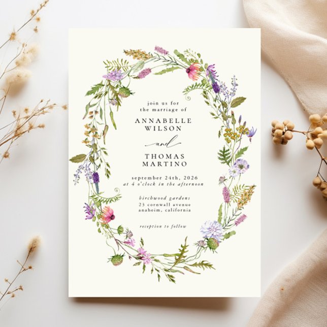 Wildflower Garden Wreath Greenery Wedding Invitation (Creator Uploaded)