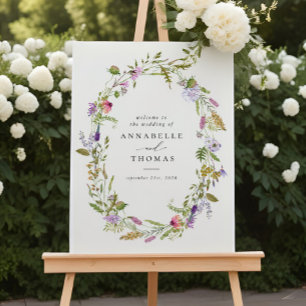 Wildflower Garden Wreath Greenery Wedding Sign