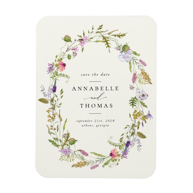 Wildflower Garden Wreath Wedding Save the Date Magnet (Vertical)