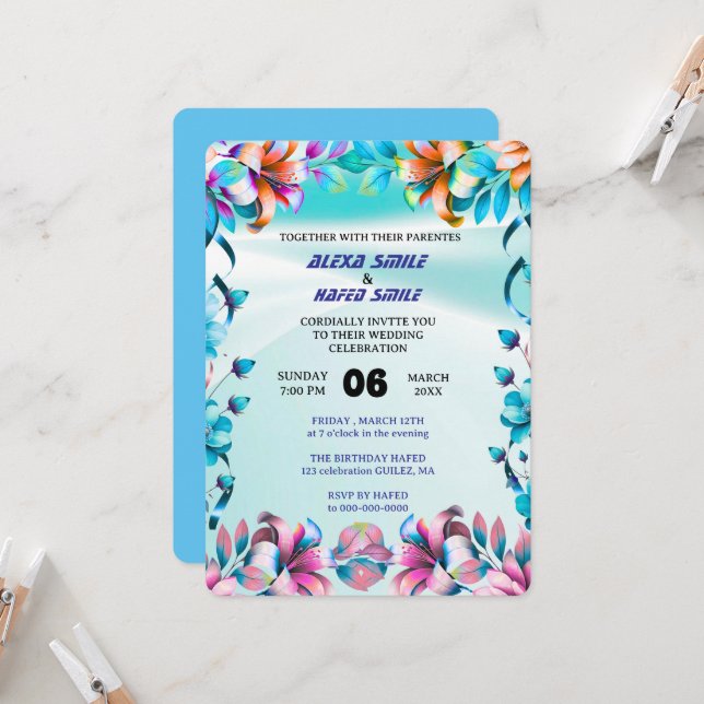 Wildflower Gatefold Wedding Invitation, Pretty Wed Invitation (Front/Back In Situ)
