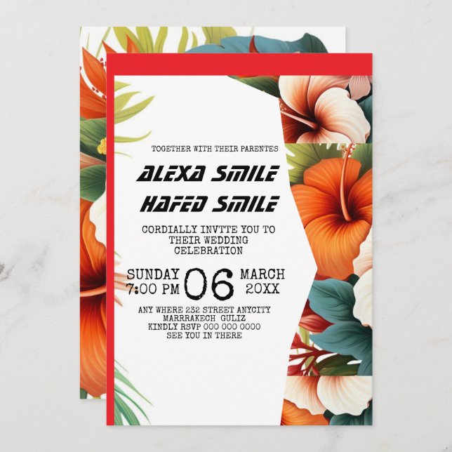 Wildflower Gatefold Wedding Invitation, Pretty Wed Invitation (Front/Back)