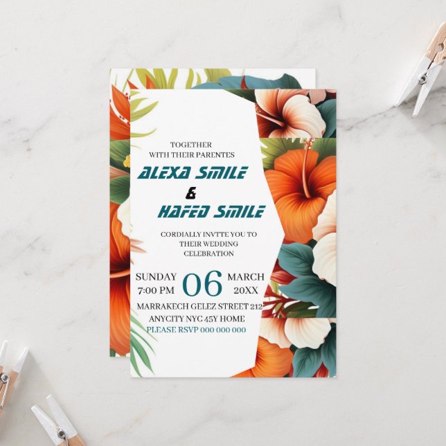 Wildflower Gatefold Wedding Invitation, Pretty Wed Invitation (Front/Back In Situ)