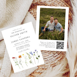 Wildflower Gay QR Code Photo Wedding Invitation